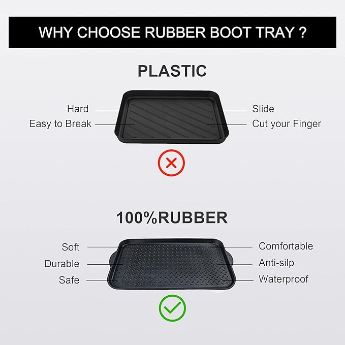 Matace 2 Pack Rubber Small Boot Tray for Entryway,Boot Mat,Shoe Tray,Shoe Mat for Indoor and Outdoor Use, 27.95"x 15.74" (Pack of 2)