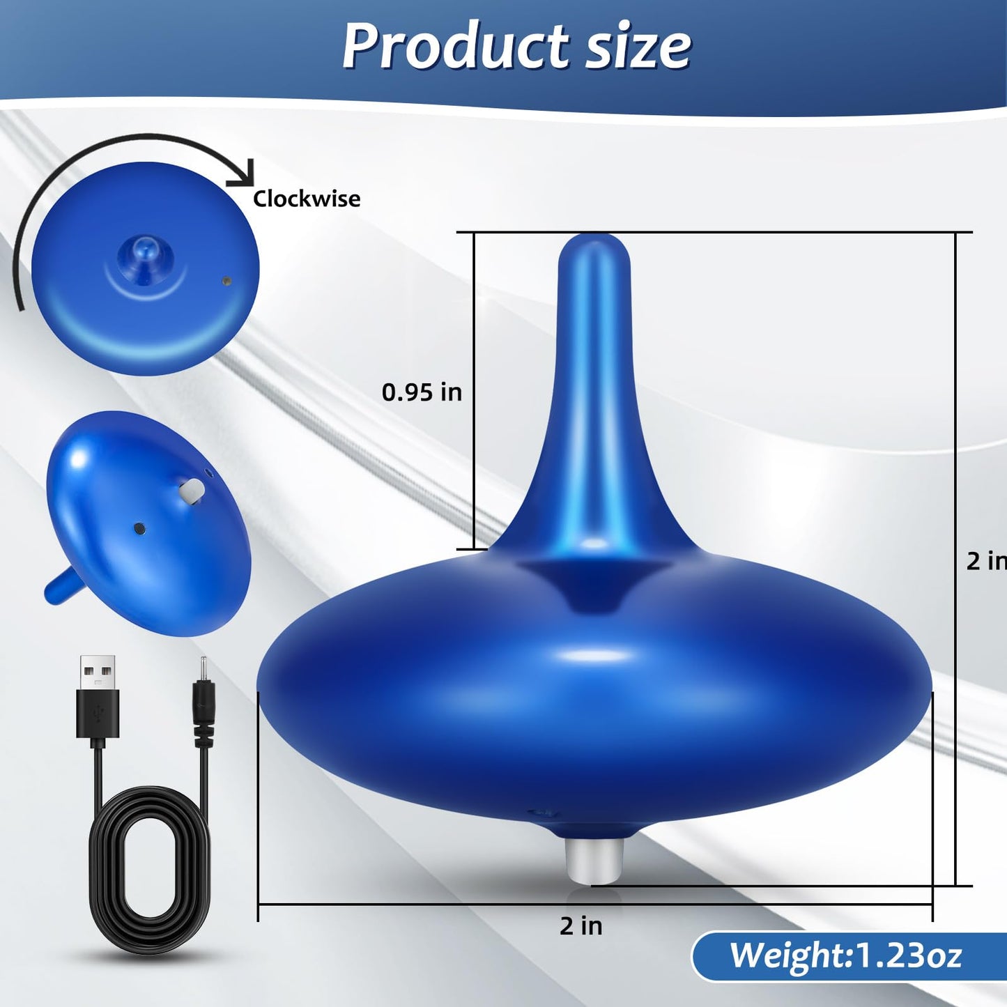 HAUTECH Kinetic Electric Spinning Top – 6+ Hour Infinite Spin | LED Light Show Desktop Sculpture for Focus, Calm & Creativity – Futuristic Desk Gadget Gift (Royal Blue)