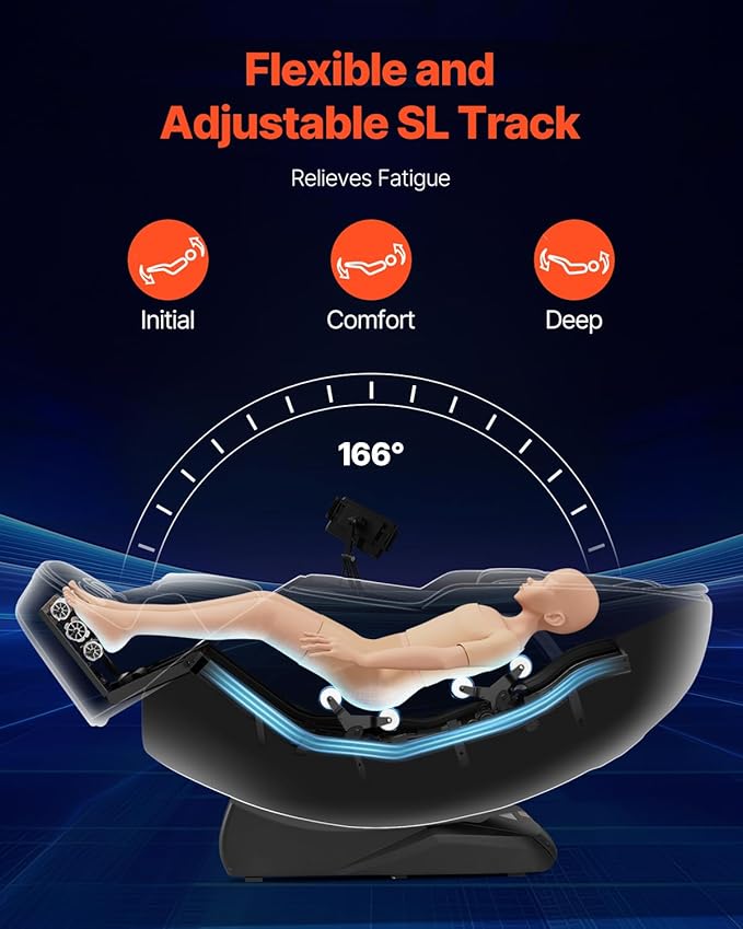 VEVOR 4D+3D Full Body Massage Chair - SL Track, AI Voice Control, Electric Extendable Footrest, Yoga Stretch, TFT Touchscreen, Home Relaxation