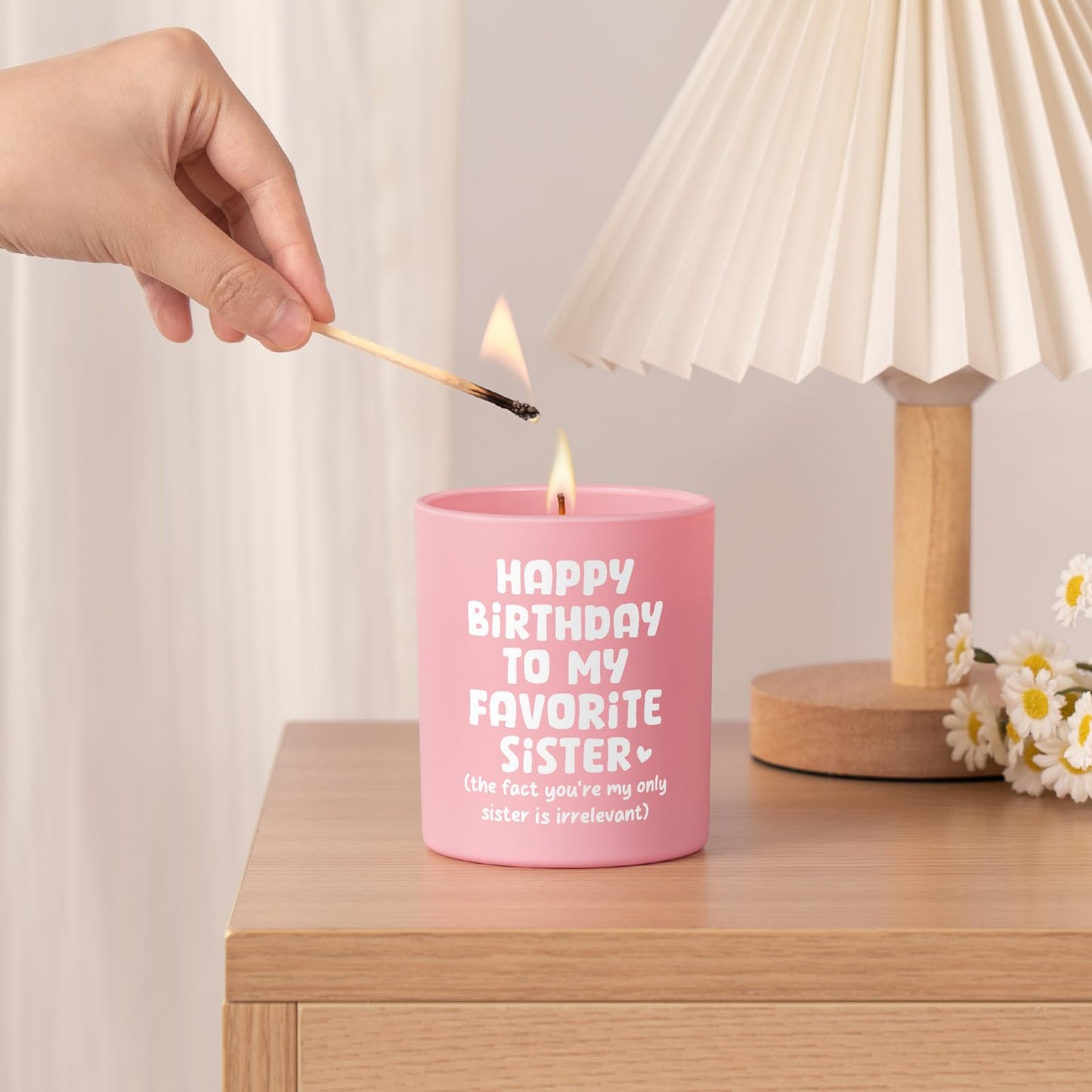 Encoink Funny Sister Birthday Gifts Ideas, Lavender Vanilla Scented Candle Sister Gifts from Sister Brother, Happy Birthday to My Favorite Sister, Pink Jar with Wooden Lid(10oz)