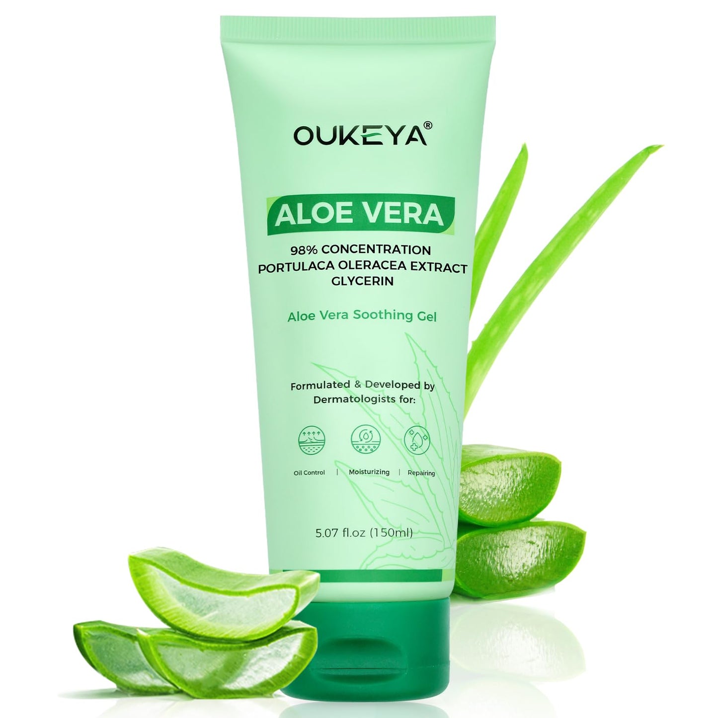 OUKEY Aloe Vera Gel - Soothing, Hydrating, and Nourishing for Face & Body 5.07 Fl Oz | 98% Natural Aloe Vera, Pure & Organic for