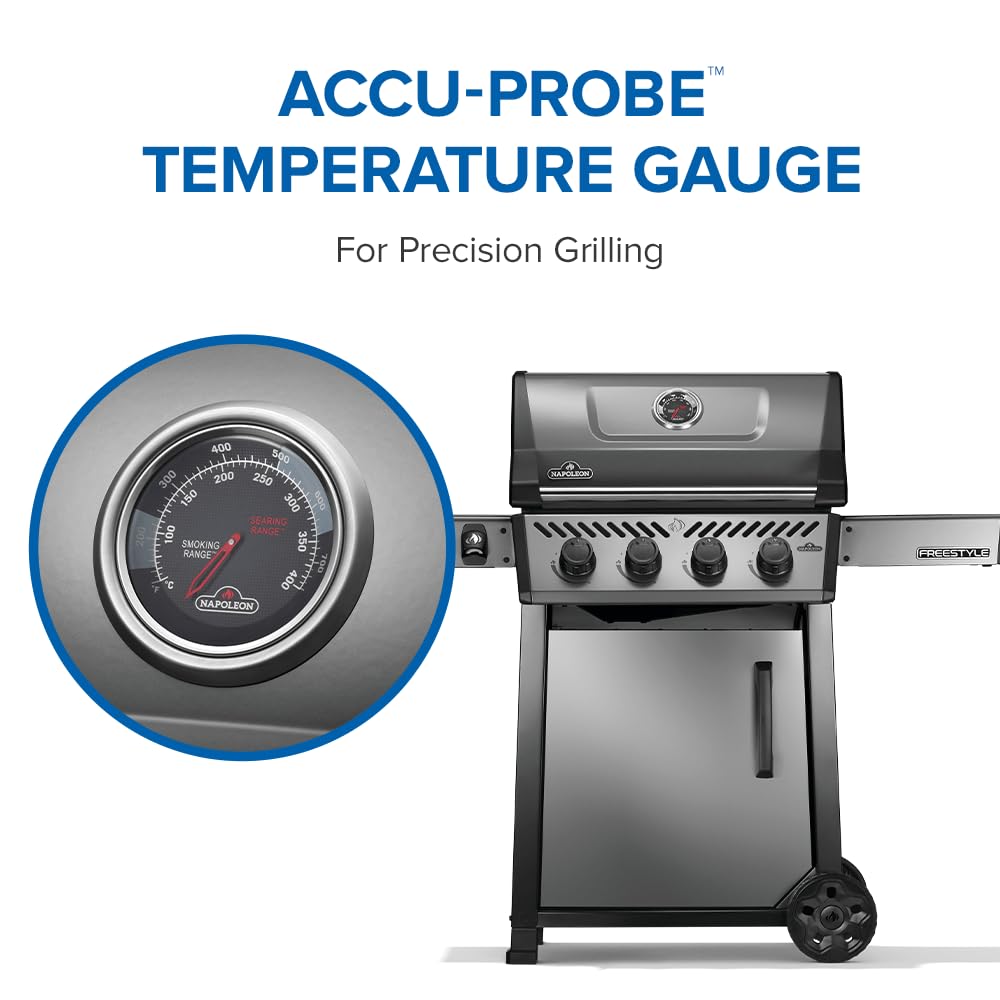 Napoleon Freestyle 425 Propane Gas Outdoor Grill, Graphite Grey – 4-Burner Backyard BBQ for Home Grilling