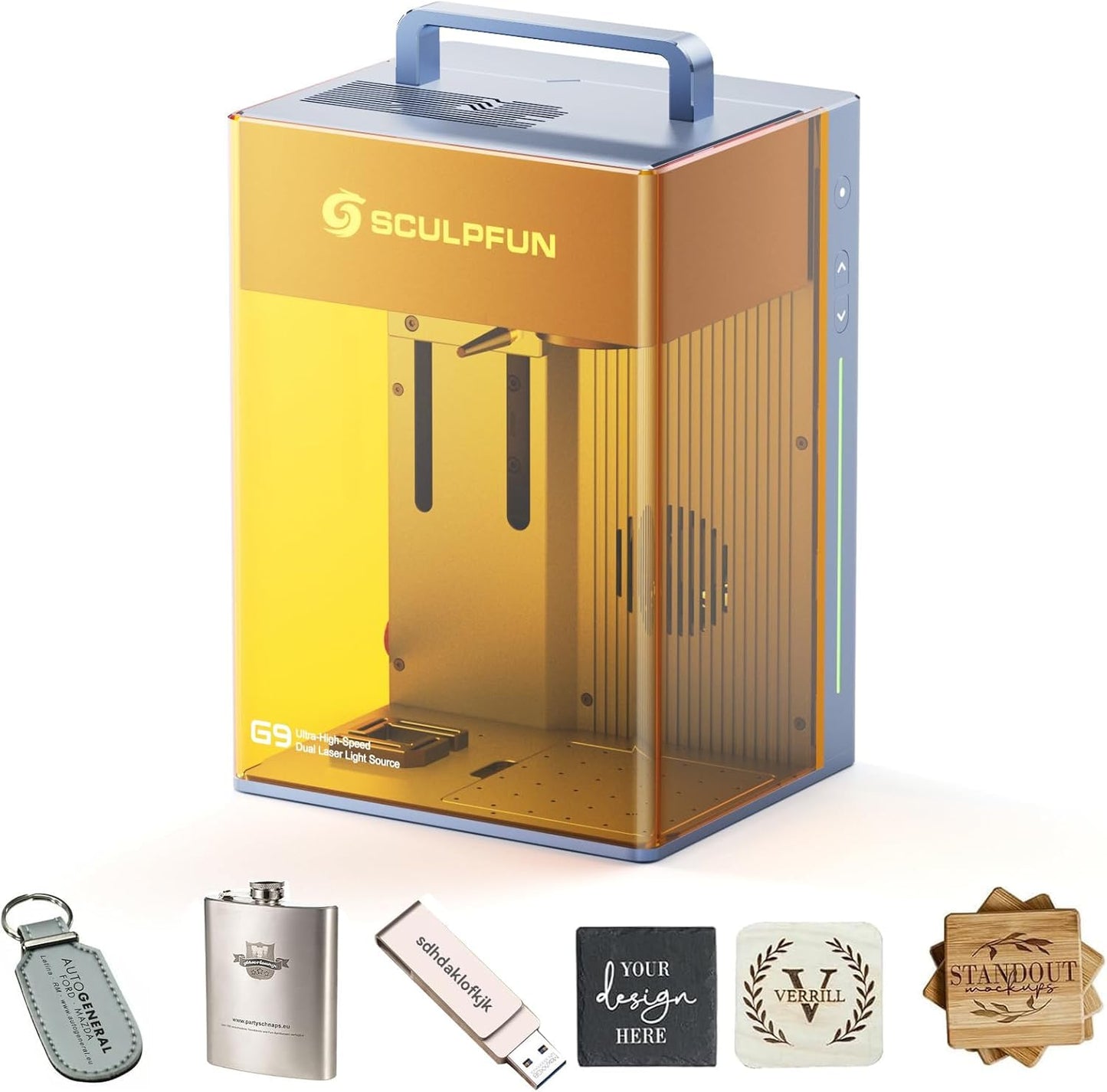 SCULPFUN G9 2-in-1 Dual Laser Engraver, Ultra-high Speed Portable Laser Engraving Machine, Enclosed Laser Cutter for Wood, Metal, Plastic, Jewelry, Leather