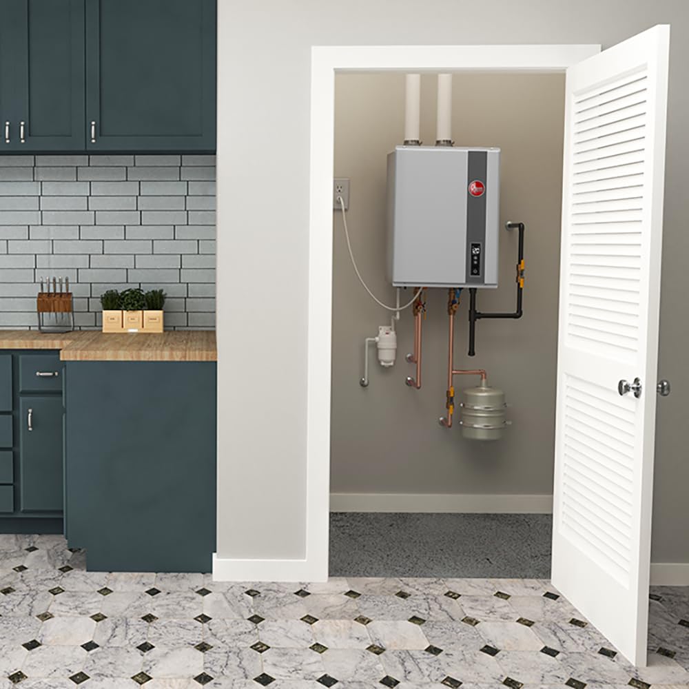 Rheem RRTGH84DVLN3701171 Rheem RTGH Series 8.4 GPM 157,000 BTU 120 Volt Residential Indoor Natural Gas Tankless Water Heater Stainless Steel