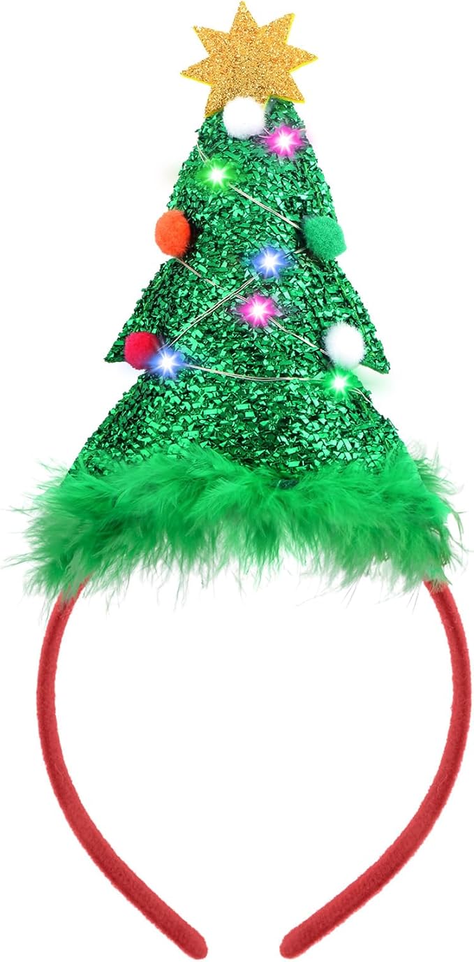 Farochy Christmas Tree Headband Light Up Christmas Headbands LED Christmas Tree Hat