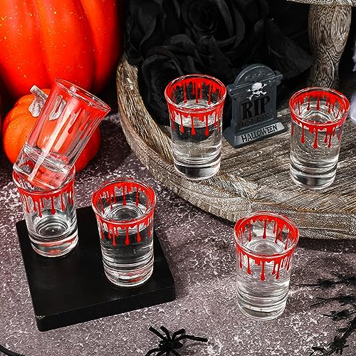 Whaline 6 Pack Halloween Shot Glasses Blood Splattered Drinking Glasses 1.7oz Horror Bloody Small Glass Shot Cups Hallowee...