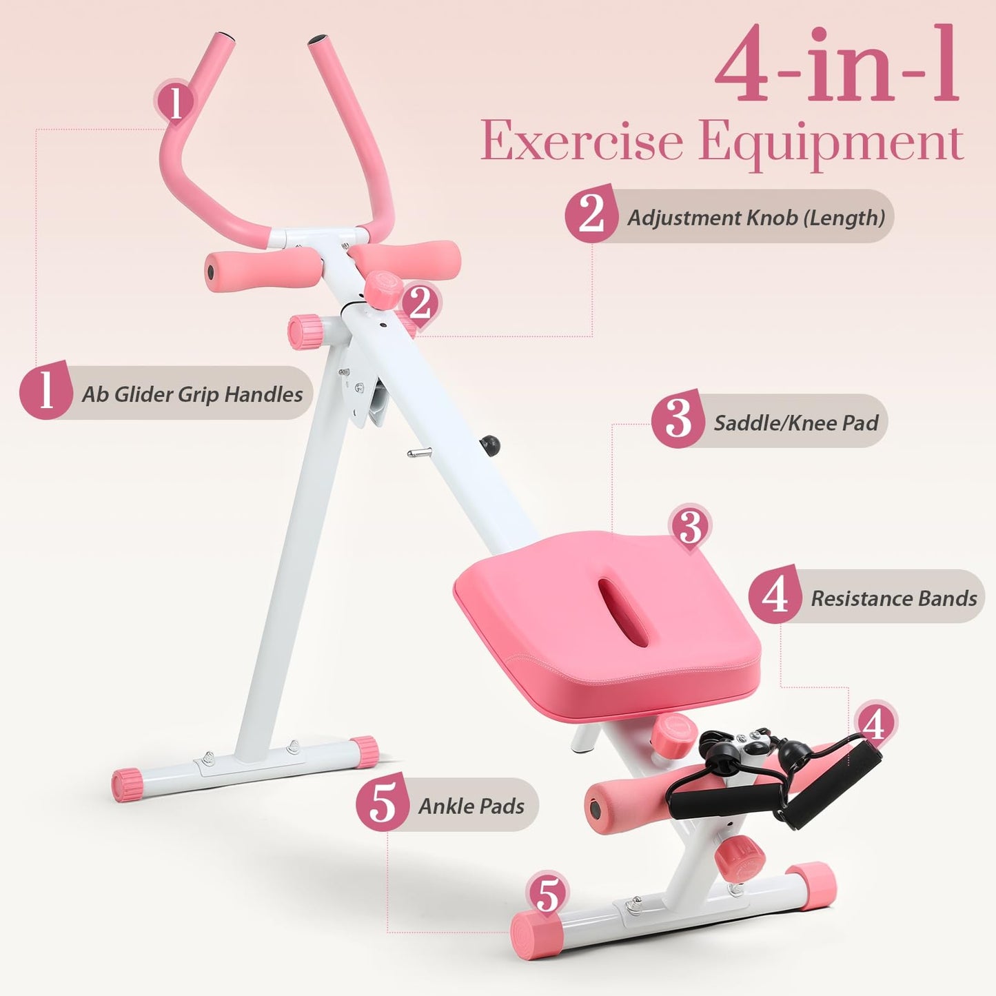 loyliawa Rowing Machines Multi-Functional Rowing Machine, Home Gym Rowin g Machines, Folding AB Workout Machine, Abdominal Rowin g Fitness Equipment for Home Use, Max 120kg Pink-White