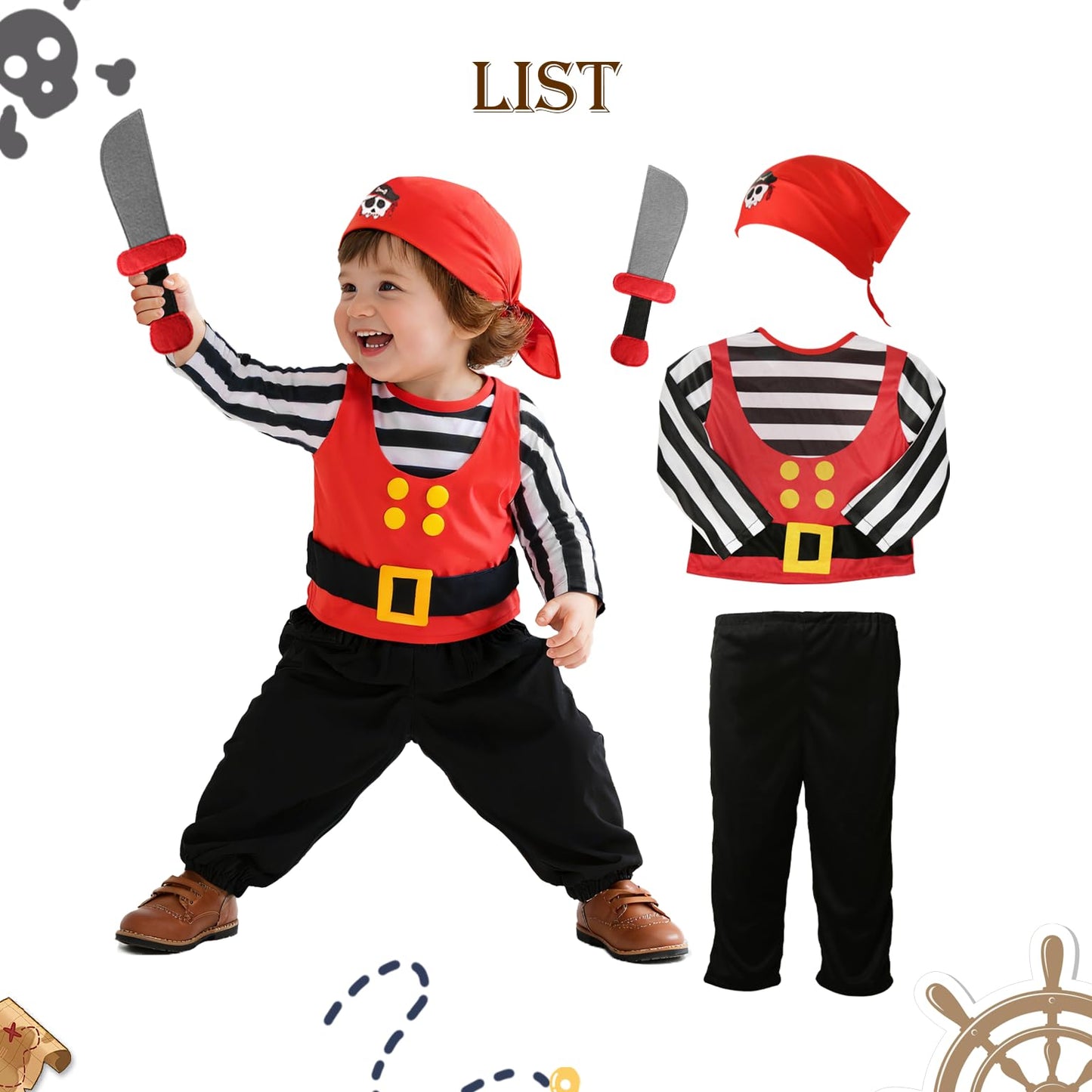 MCJC Baby Pirate Costume Set with Accessories for Toddlers, Cosplay Dress Up Set for Halloween