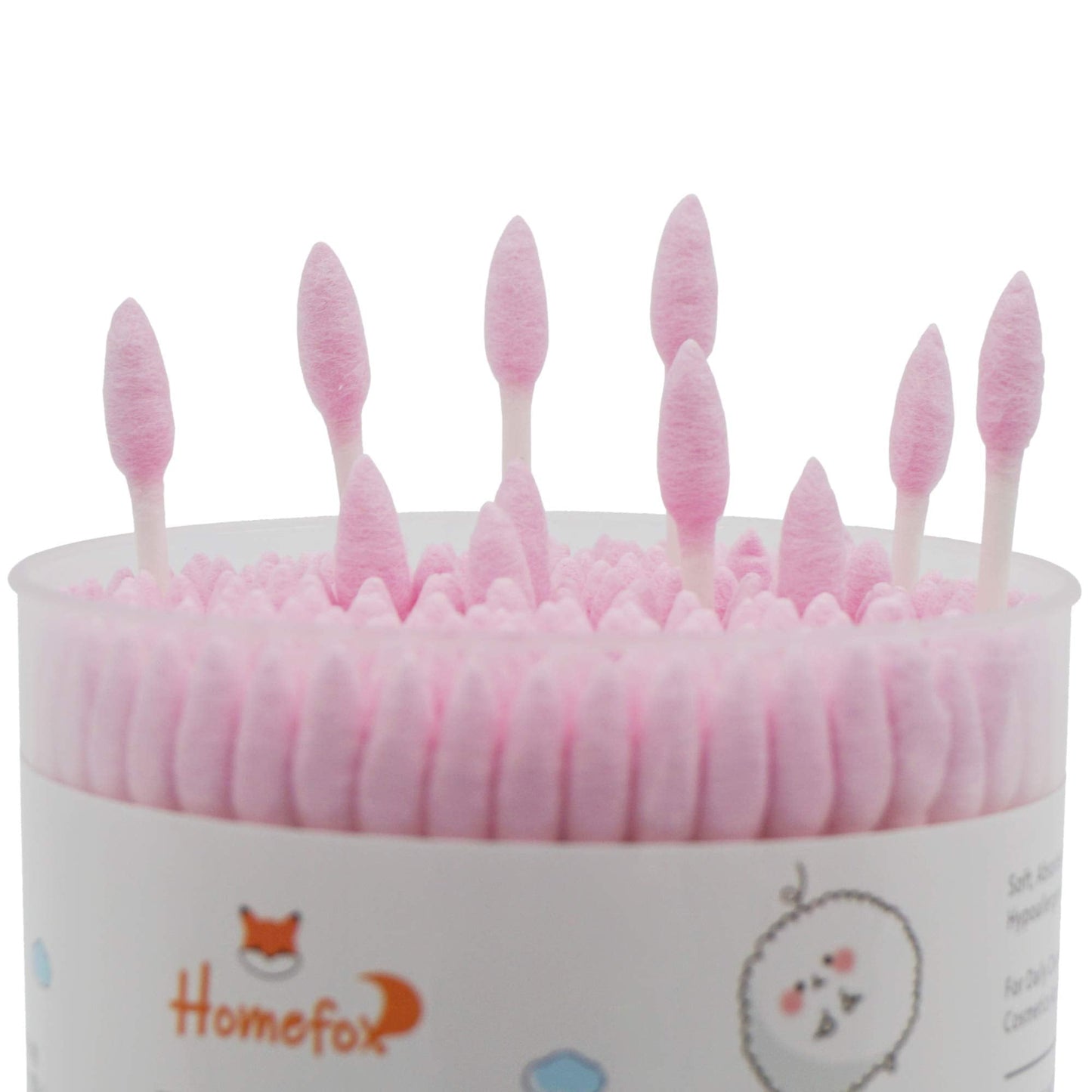 HOMEFOX Pink Cotton Swabs Precision Pointed - 200 Count Pointy Organic Cotton Buds Double Side Tightly Wrapped Cotton Tips Paper