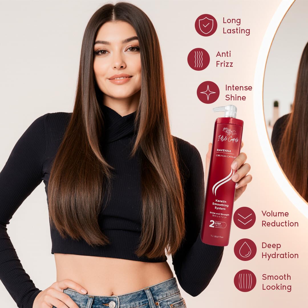 Ravenna Professional Keratin Hair B-tox -Cirugia Capilar para el Cabello, Smoothing, B-tox Hair Treatment, Celulas Madres Para el Cabello-Straightener System 3x1L 105.8oz