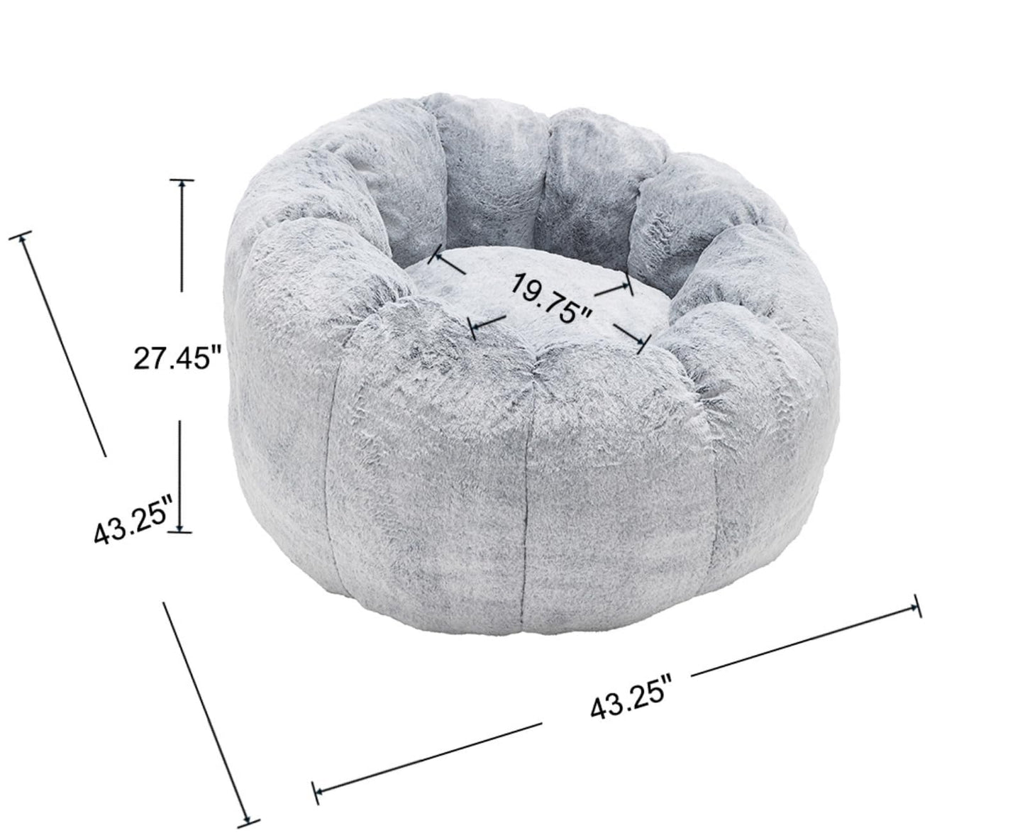 DUOMAY Giant Bean Bag Chair, Faux Fur Cozy Beanbag Chair for Adults, Kids, Round-Shaped Large Bean Bag Couch with Memory Foam for Living Room, Bedroom, Dorm, Grey