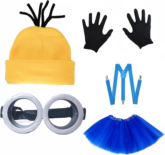 5PCS Halloween Costume Accesories Goggles Yellow Beanie Tutu Skirts Suspenders Gloves Halloween Costumes Cosplay