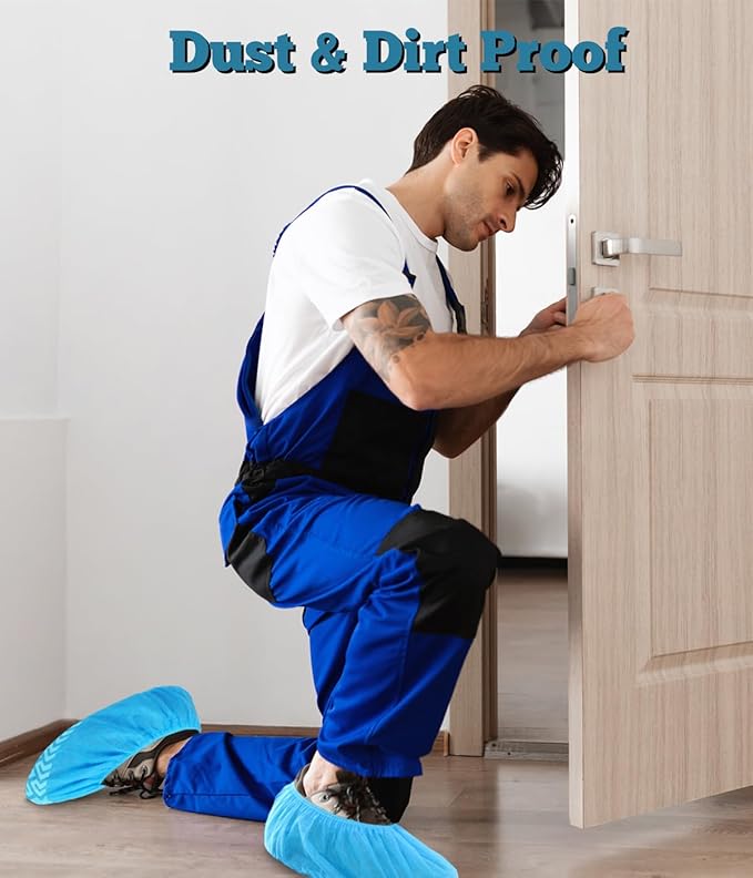 X-Large 50 Pack Breathable Shoe Covers Disposable for Indoors - Reusable Non-Slip Blue Booties, Fits Up to Men’s Size 13, Ideal for Home, Office & Travel, Doubles as Travel Shoe Bags