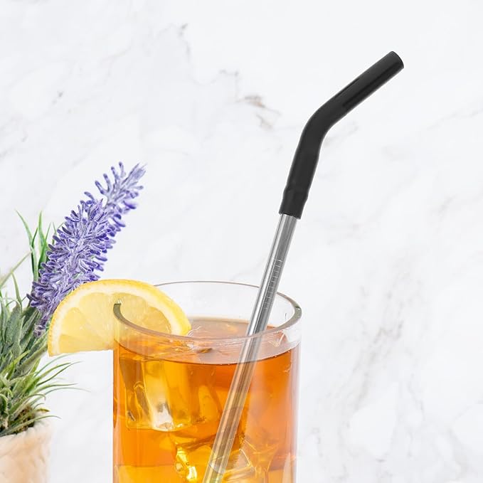 DECHOUS 6Pcs Reusable Metal Drinking Straws with Silicone Tips Stainless Steel Straws in Red Black Purple for Cold and Hot Beverages