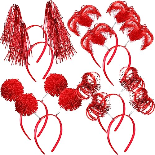 Censen 8 Pcs St. Patrick's Day Pom Pom Headbands Easter Spirit Party Headbands Tinsel Ponytails Headwear for Birthday Holiday