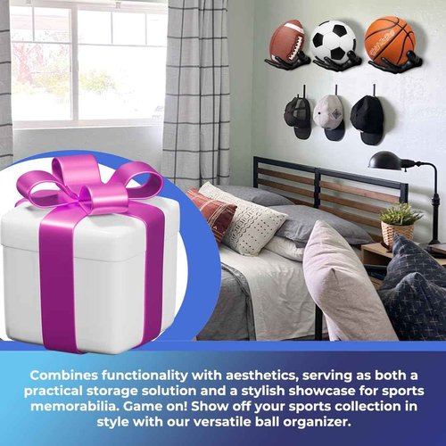 Wall-Mounted Left & Right Hand Sculptured Ball Holders – Basketball, Volleyball, Soccer & Football Display – Sports Room Decor, Basketball Wall Mount for Man Caves & Memorabilia Showcase - Black