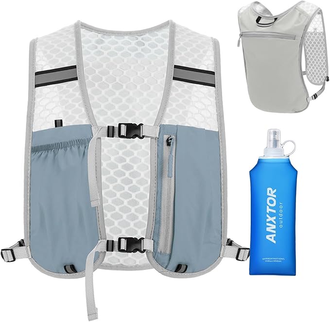 Running Vest with 450ML Water Bladder, Reflective Hydration Backpack Lightweight Athletic Wear for Women Men Hiking Cyclin...