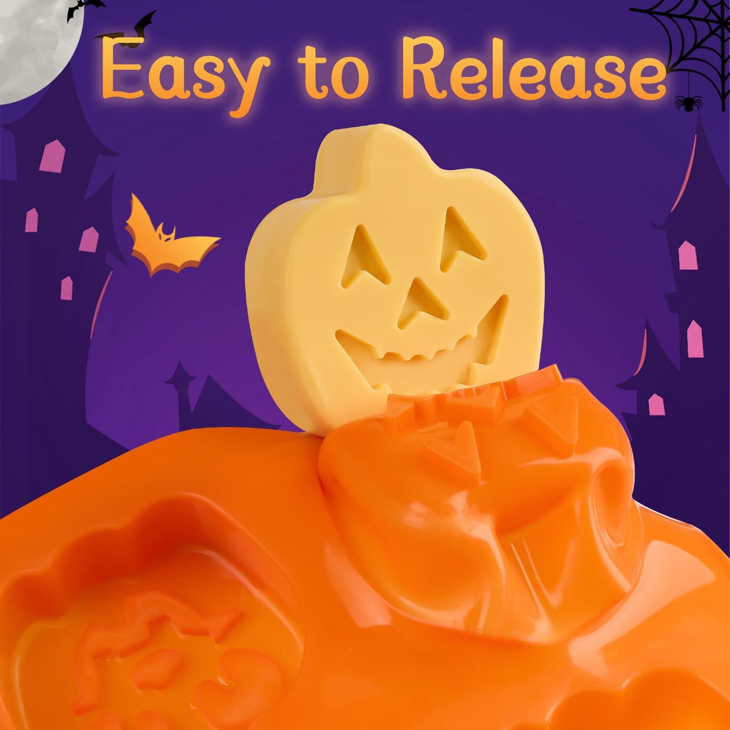 JOERSH Halloween Chocolate Silicone Molds, 5PCS Pumpkin Bat Skull Ghost Spider Shaped Cake Mold Non Stick Baking Pan for Cupcake, Muffin, Candy, Jello, Soap, Candle, Cake Decorating