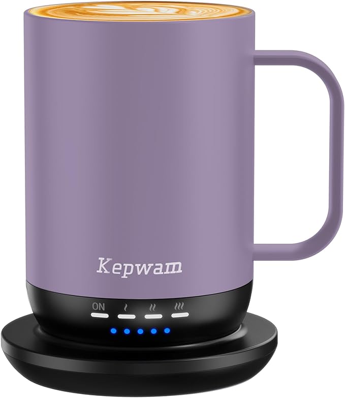 Kepwam Self Heating Coffee Mug T1-16oz Fast Heating & Ultra Long-Lasting Battery Life, Heated Coffee Mug Up to 149℉ - Touch & App Controlled Coffee Mug, Birthday Gifts for Women and Men