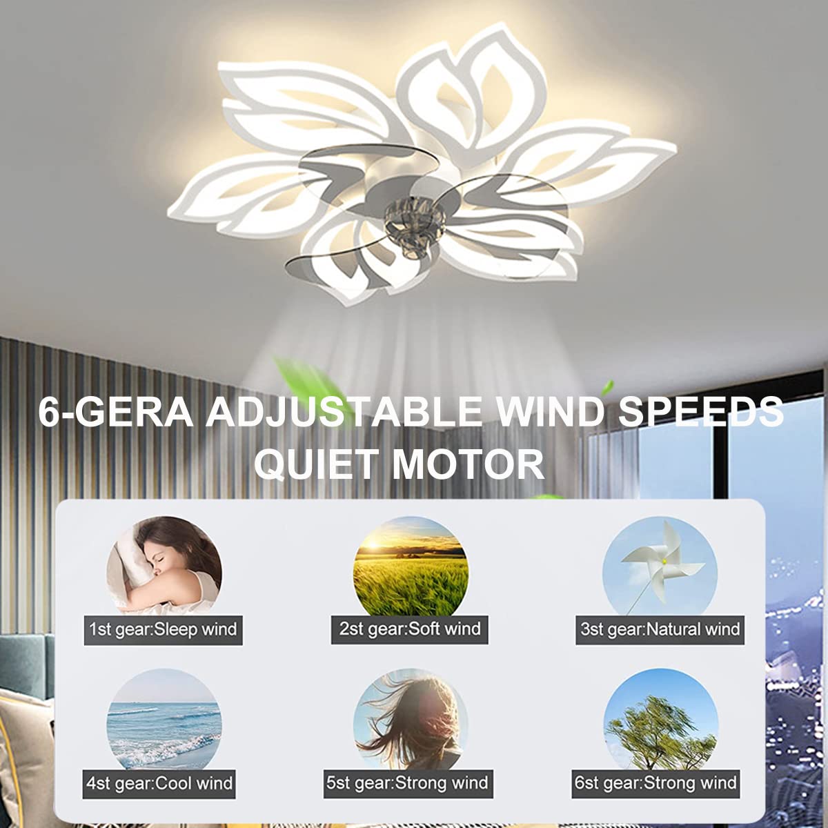 BESKETIE 25.6" Bladeless Ceiling Fan with Lights Remote Control, Modern Low Profile Ceiling Fans with Lights Flush Mount, Dimmable 3 Color 6 Speeds LED Fan Lamp Indoor for Bedroom, Living Room -White