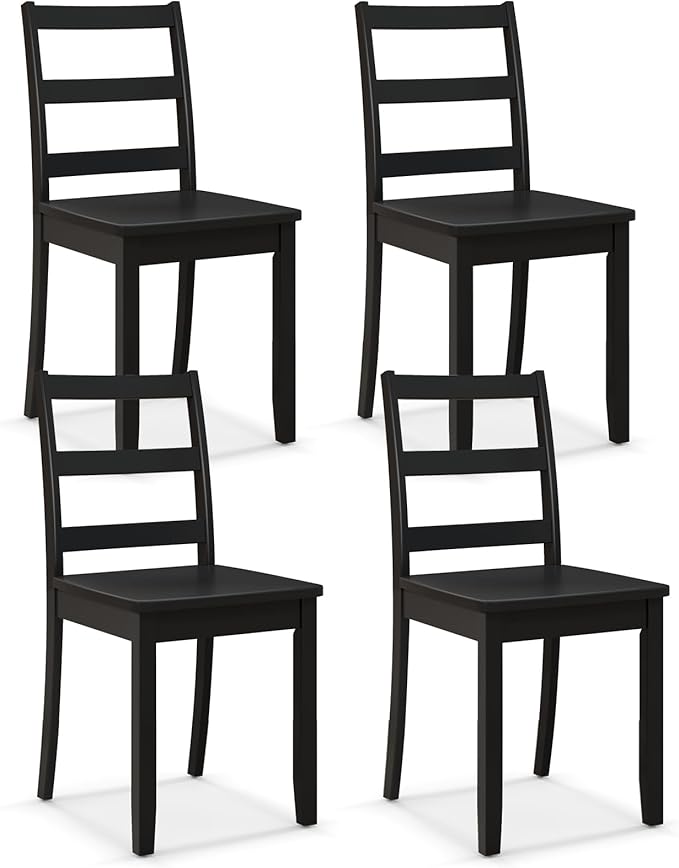 Giantex Wood Dining Chairs Set of 4 Black- Wooden Armless Kitchen Chairs with Solid Rubber Wood Legs, Non-Slip Foot Pads, Max Load 400 Lbs, Farmhouse Style High Ladder Back Wooden Dining Room Chairs