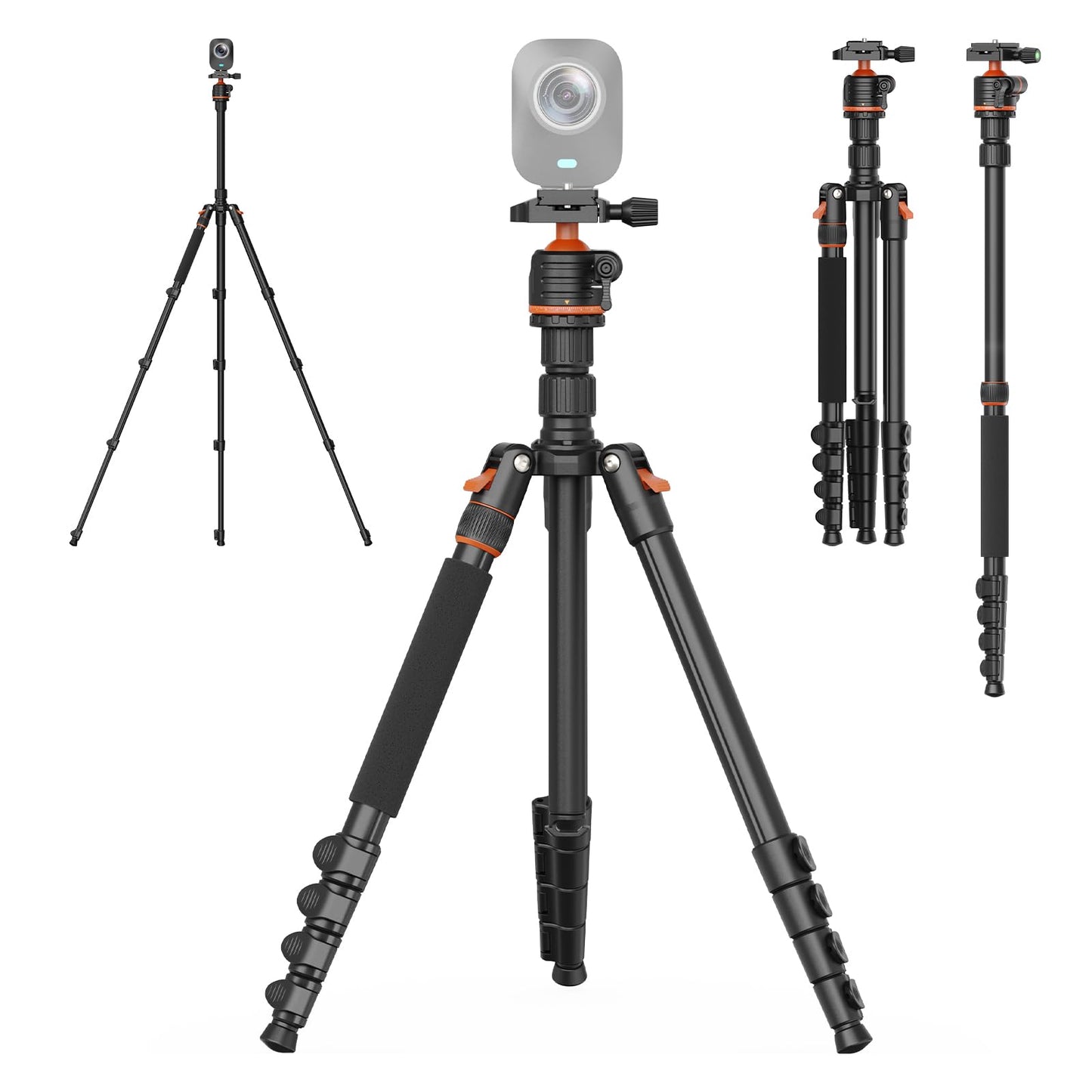 NearStream 72" Camera Tripod with 360° Ball Head, Heavy Duty Aluminum Adjustable 21–72 Inch Tripod/Monopod, 9 lb Load Professional Tripod for DSLR, Camera, Photography, Video Recording& Live Streaming