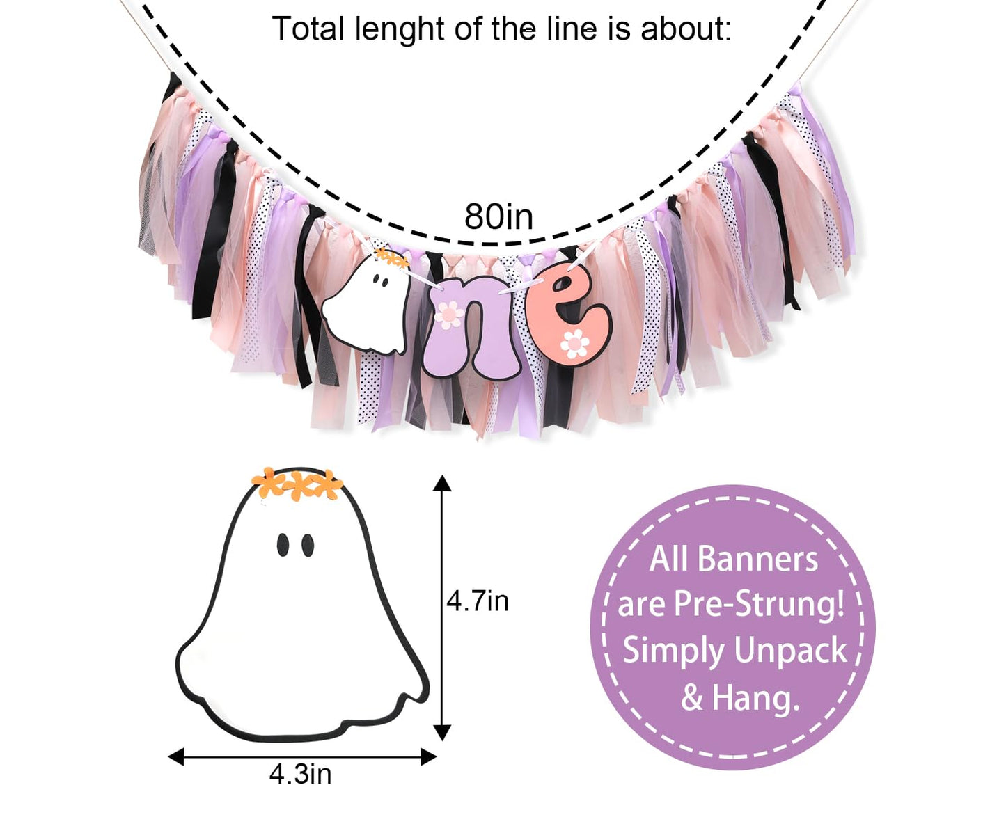 Spooky One Groovy Birthday Banner - 1st Birthday Party Decor, Happy Halloween, Boho 'Happy Boo Day' Garland