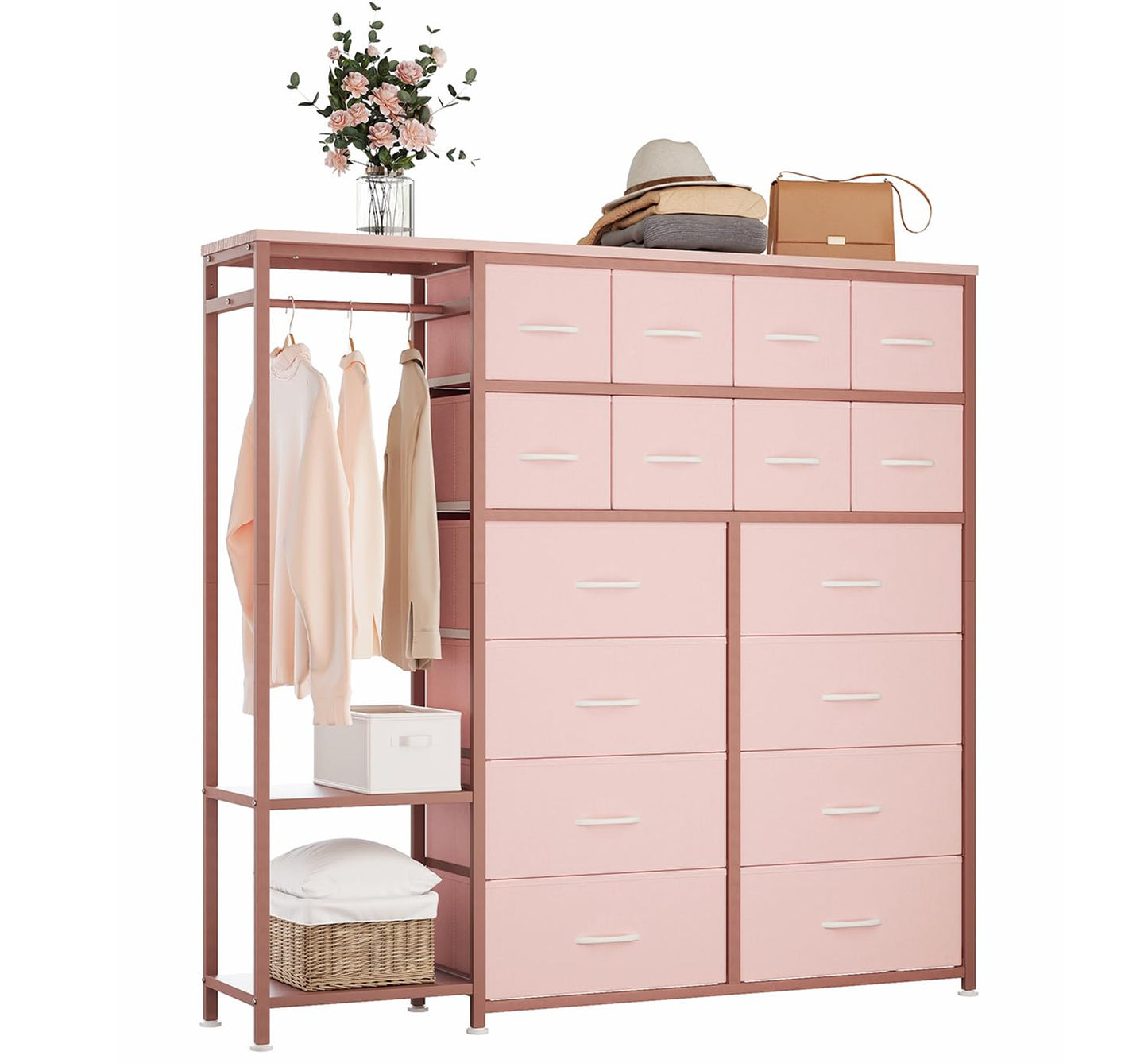 Jojoka Wardrobe Closet, Clothes Rack with 16 Fabric Drawers, Portable Closet Wardrobe with 2 Shelves and Hanging Rod, Heavy Duty Garment Rack, Storage Organizer