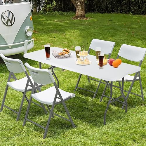 Kashi Home Folding Table 6 Ft Foldable Table, Portable Heavy Duty with Lock & Carrying Handle, Indoor Outdoor Use, Perfect...