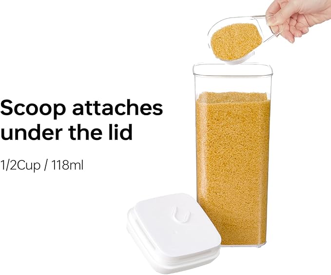 Felli Flip Tite Acrylic Food Storage Container with Lid 6” XL Air Tight Ring Seal Flip Top, Plastic Kitchen Baking Canister for 5 lb Flour Sugar Rice Protein Powder Pantry Organizer (Nest-L, White)