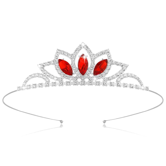 Sparkling Princess Crown Red Rhinestone Tiara for Girls - Royal Party Hair Accessories for Birthday Prom Wedding