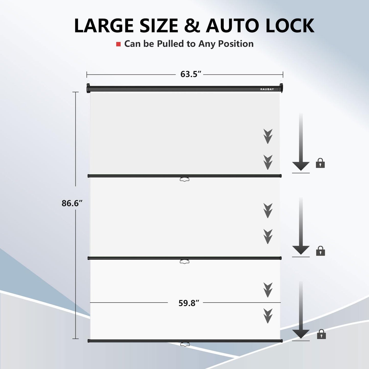 RAUBAY Retractable Pull Down White Screen Backdrop - 59.8" x 86.6" Collapsible Wall-Mount Background for Professional Video Production, Photography, TikTok and Video Conferencing