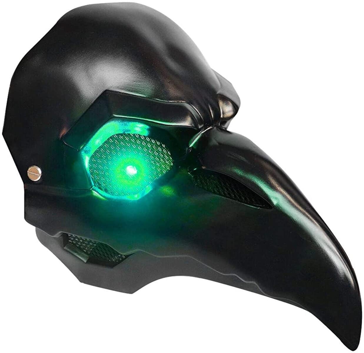 CAFELE Steampunk Plague Doctor Bird Mask with LED Light, Retro Long Nose Beak Cosplay Halloween Masquerade Costume Prop (Green Led)