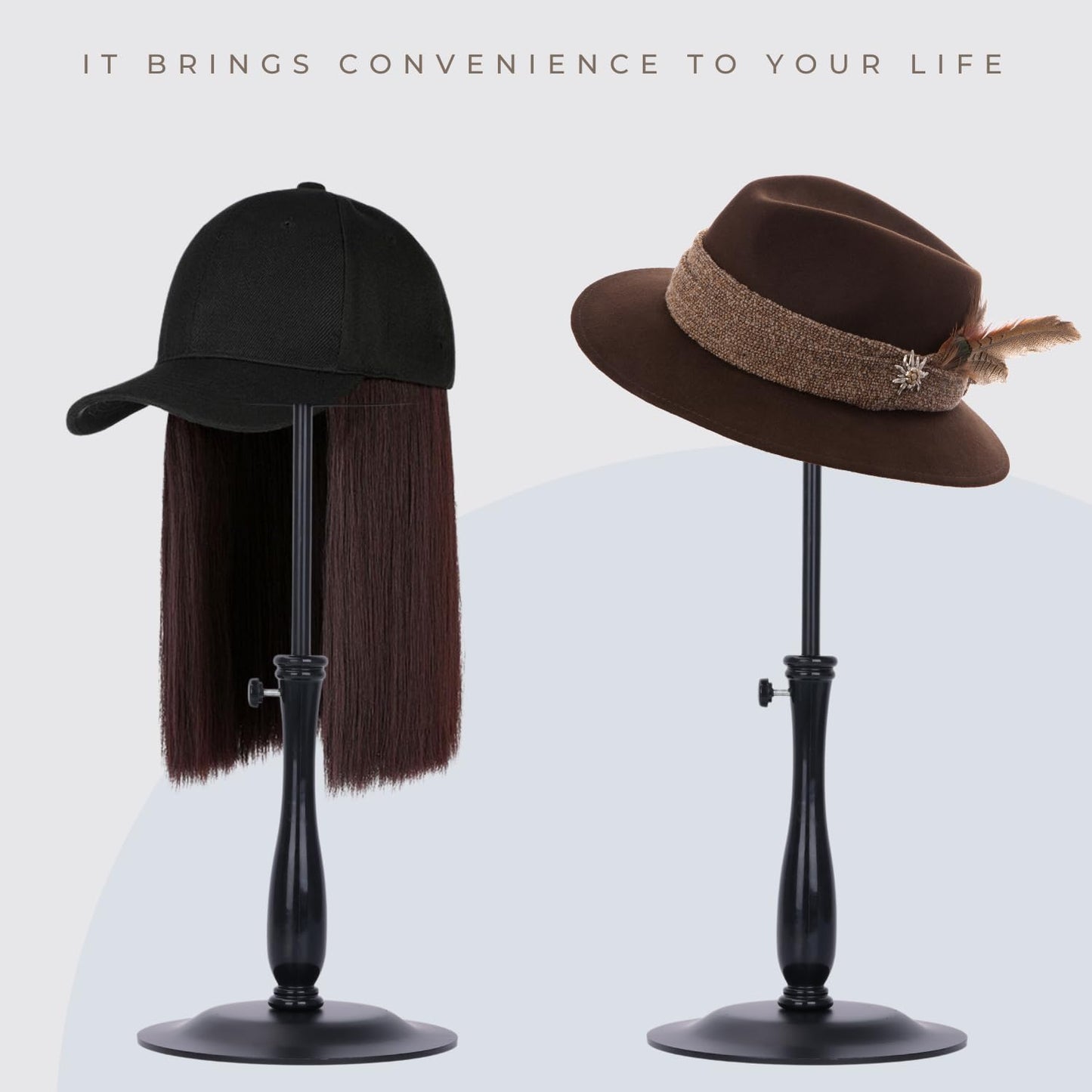 Wig Stand - Adjustable Wig Stand with Metal Base (12-19), Non-Slip Velvet Cover, Breathable Top, Easy Assembly, Stable Holder fo