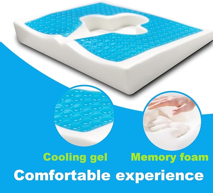Rivquvi Gel Wheelchair Seat Cushion,Bed Sore Cushions for Butt,hemorrhoid pillow for Chair,Pressure Sore cushion,Memory Foam Butt Pillow,Sciatica,Coccyx,Pressure Ulcer Pain Relief,Washable Cover(Blue)