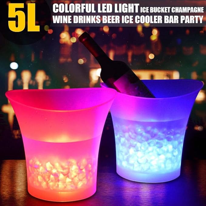 PeSandy LED Ice Bucket, 5L Large Capacity Wine Ice Bucket Drink Containers with Multi Colors Changing for Party/Home/Bar, ...