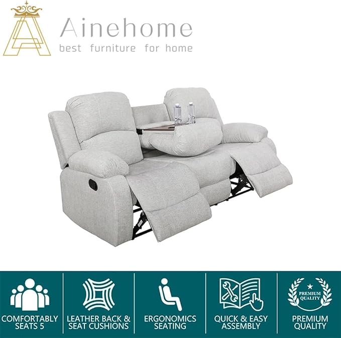 A Ainehome Living Room Furniture Set Leather Recliner Sofa Set Loveseat Chair Furniture Sofa Set for Living Room/Small Space/Rv/House/Office/Theater Seating (B-Grey White Microfiber, Sofa(3seater))