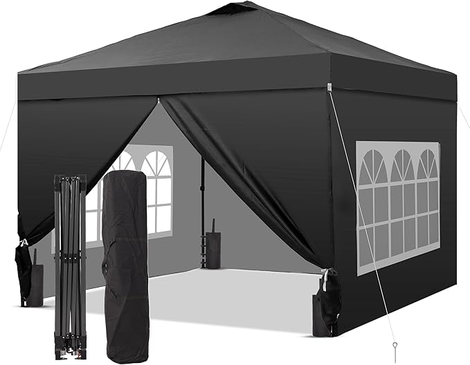 GDY 10x10 Pop Up Canopy Tent with 4 Sidewalls, Easy Set up with One Push Lift Outdoor Silver Coated Beach Gazebos, Carpas ...