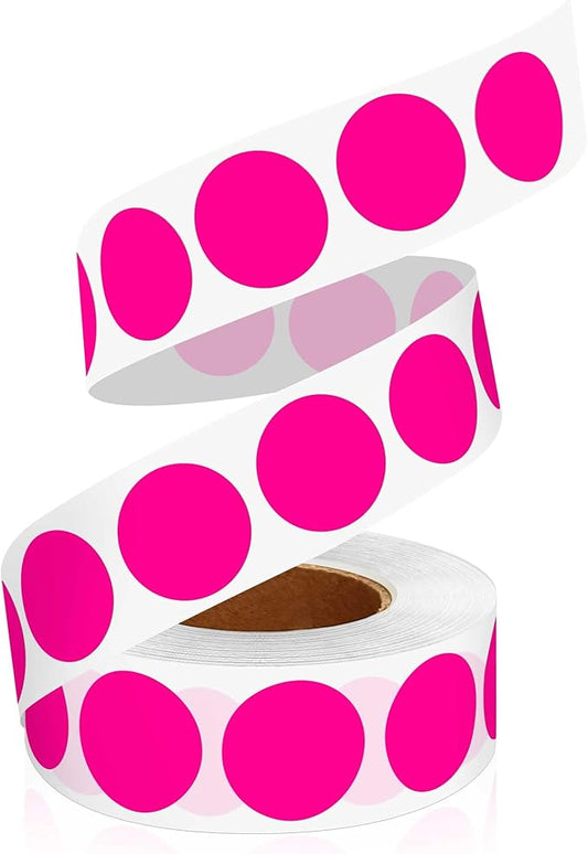 0.75 Inch Multi - Purpose Removable Labels,1000 PCS 3/4" Fluorescent Pink Dots for Classroom, Papers, Market, Price Tags, and Library Book Labels. Non - Printable Round Colored Stickers