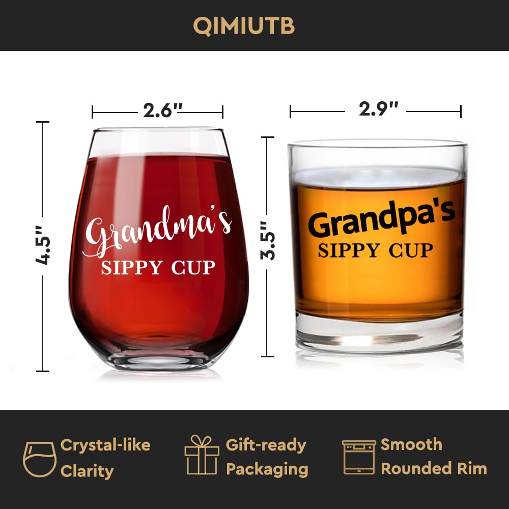 QIMIUTB Grandparents Gifts,Grandparent's Sippy Cup Wine & Whiskey Glass Gift Set, Funny Gag Father's Day Mother's Day Birthday Christmas Thanksgiving Valentines Gift for Papa Dad Mom7