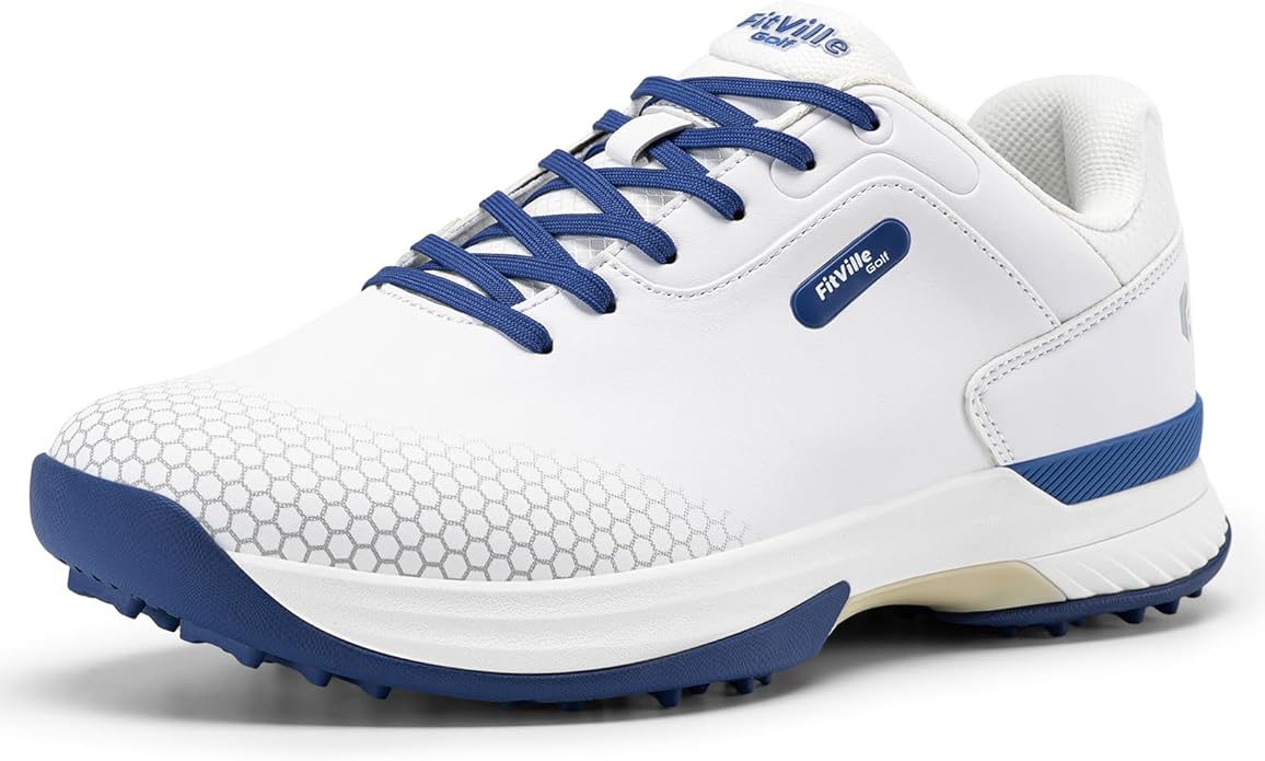 FitVille Wide & Extra Wide Mens Golf Shoes Professional Outdoor Waterproof Spiked Golf Shoes for Men