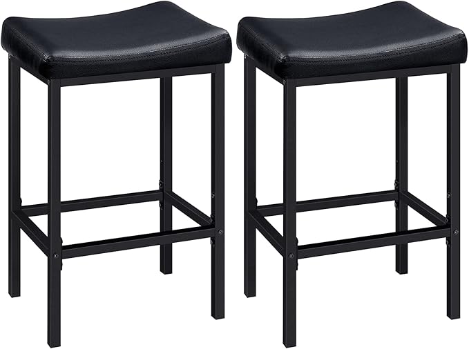 HOOBRO Bar Stools, Set of 2 Bar Chairs, Counter Height Stools, Saddle Barstools with Curved Surface, 24.8 Inches, 2.4" Thi...