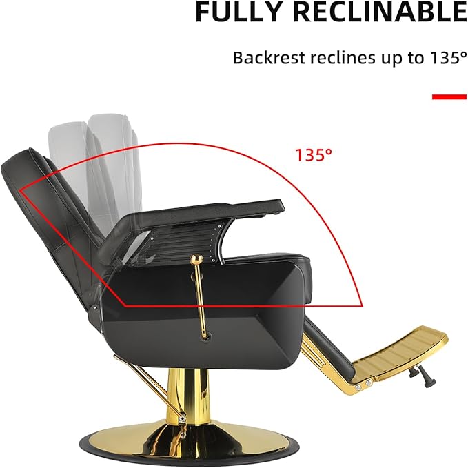 Modern Gold Salon Chair - Hydraulic, Adjustable, 360 Swivel, 440 lbs Capacity, PVC Leather Seat & Backrest
