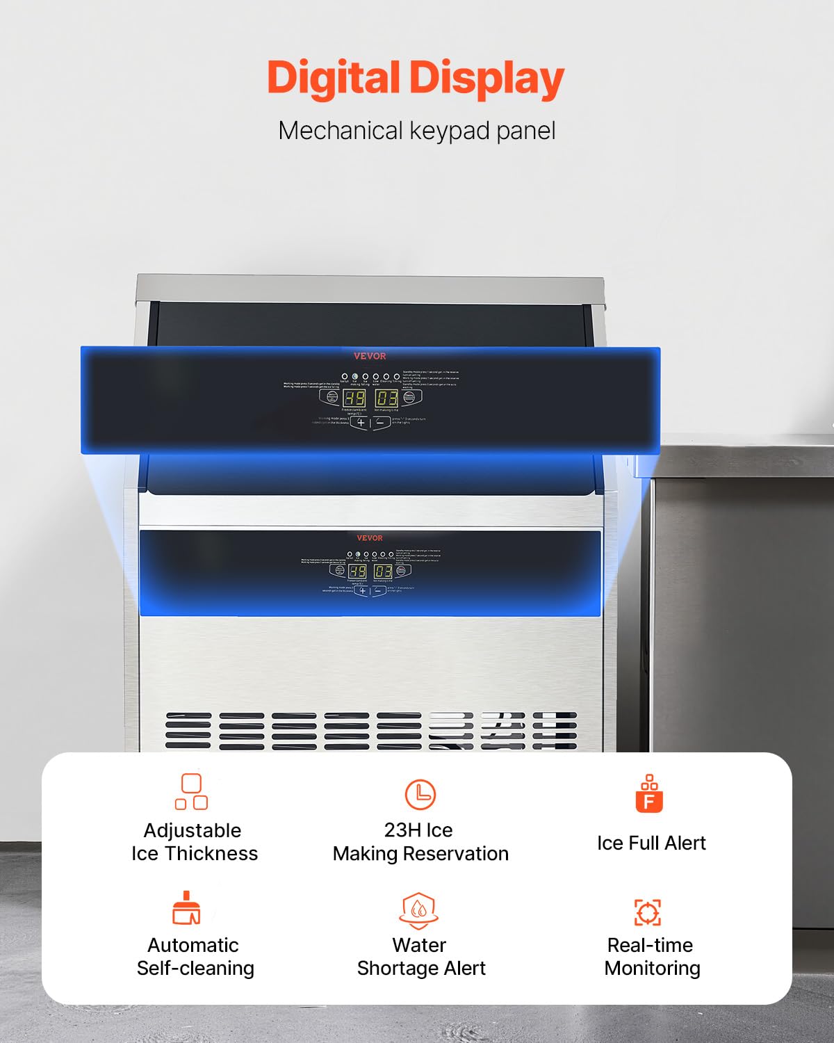 VEVOR 440lbs/24H Commercial Ice Maker, 160 Ice Cubes in 15 Minutes, Freestanding Ice Maker Machine with 88lbs Large Storage Capacity for Bar Office Restaurant, with LED Digital Display & Self-Cleaning