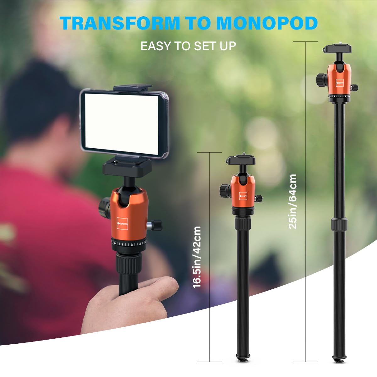 GEEKOTO Camera Tripod,Carbon Fiber Camera Tripod Monopod with 360 Degree Ball Head 1/4 inch Quick Shoe Plate Professional Tripod Load up to 26.5 pounds