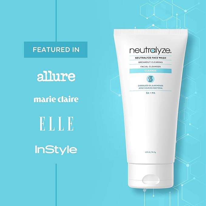 Neutralyze Acne Wash for Face with 2% Mandelic Acid & 2% Salicylic Acid - Professional Grade, A.H.A. + B.H.A. Facial Cleanser for Acne Prone Skin (90+ Day)