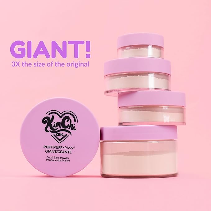 KimChiChic Beauty Giant Puff Puff Pass Set & Bake Powder - Loose Setting Powder with Rice Powder & Vitamin E, Finely Milled for All Day Wear, Translucent 80g
