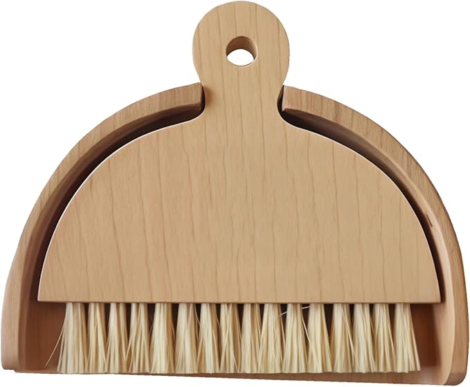 Dustpan and Brush Set, Wood Handheld Broom for Easy Cleaning, Compact Desk Kit, Ideal for Kitchen, Office, and Workshop Use