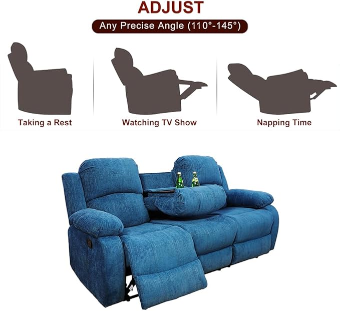 A Ainehome Living Room Furniture Set Leather Recliner Sofa Set Loveseat Chair Furniture Sofa Set for Living Room/Small Space/Rv/House/Office/Theater Seating (A-Blue Microfiber, Sofa(3seater))