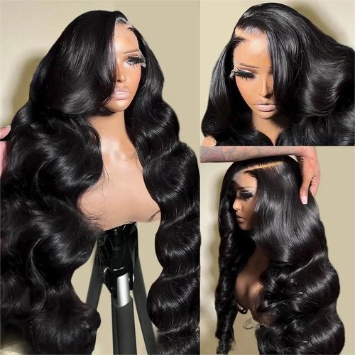 JIELIFA 13x6 Lace Front Wigs Human Hair Pre Plucked 180% Density 24 Inch HD Body Wave Lace Front Wigs Human Hair Lace Frontal Wigs wigs for Women Glueless Wigs Pre Plucked Black wig